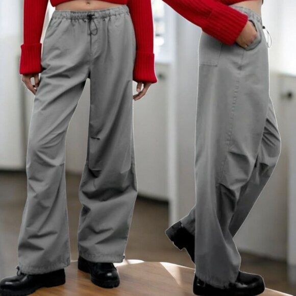 ZARA ( SM ) Gray/Taupe Cargo Parachute Baggy Drawstring Pants - Picture 1 of 6